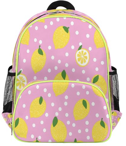 Ethebre Zaino per bambini a pois giallo con limoni per ragazze e ragazzi, leggero, resistente all'acqua, zaino per la scuola prescolare con cinturino sul petto, piccola borsa per libri per bambini