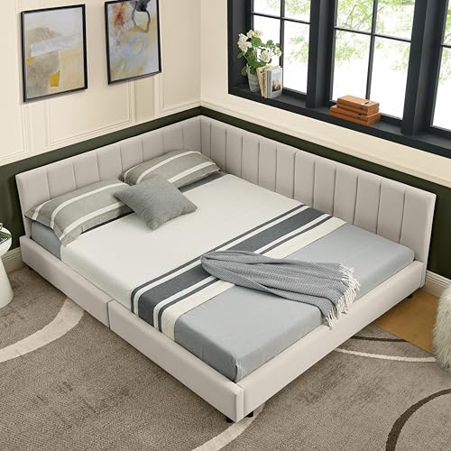 muenfly Bed Frame betten, bettrahmen & lattenrost yatak Bettgestell mit Hoher Rückenlehne, 90x200 / 140x200 / 160x200 cm Einzelbett, Gästebett, Kinderbett (Beige + Velvet, 160cm*200cm)