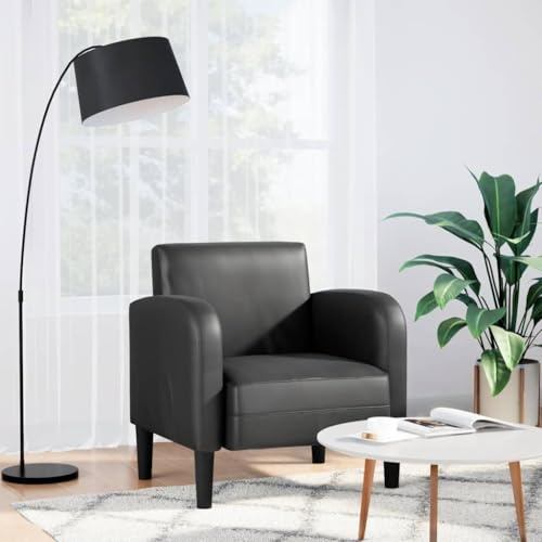 Runheo Sessel mit Armlehnen Schwarz, 54 cm Sitzbreite, Kunstleder, bequem, für Wohnzimmer, Schlafzimmer, Büro, Lounge, Robustes Design