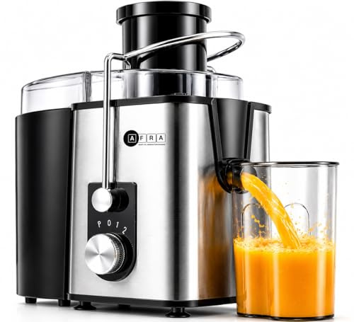 AFRA 400W Centrifugal Juicer, Electric Fruit & Vegetable Juicer with 2 Speeds, 65mm Wide Feed Chute, Juice Jug, Easy Clean Design, Stainless Steel Blades, Safety Lock, Black
