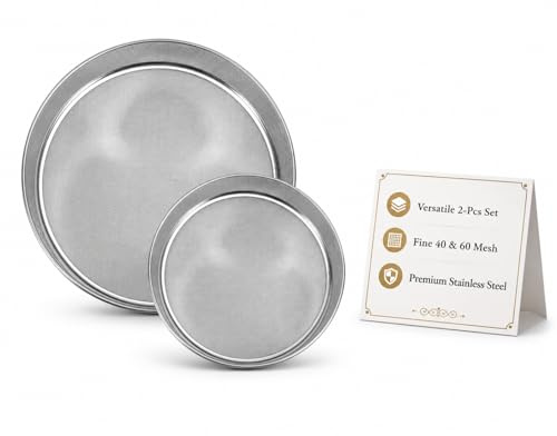 Hemobllo 2-Piece Stainless Steel Flour Sieve Set 15 cm 60 Mesh & 20 cm 40 Mesh – Rust-Free Fine Sifters for Baking Icing Sugar Cocoa, Stackable Handheld Drum Filters for Home Bakers