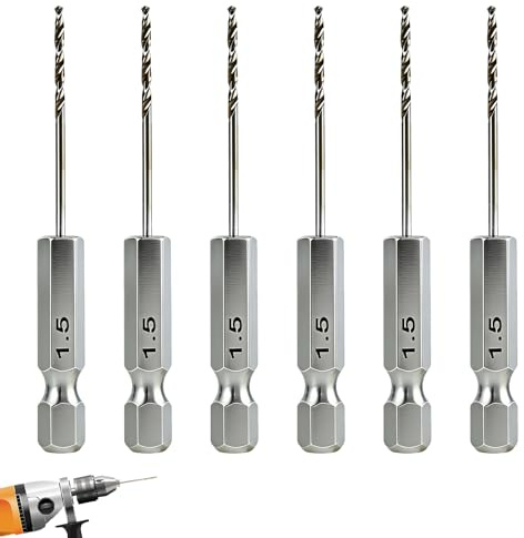 6 Pcs 1.5mm Hex Shank Drill Bit Set, High Speed Steel Hex Shank Bits, Titanium Coated Hex Shank Bits, Precision Small Drill Bits for Wood Metal, DIY Home Craft and Professional Drilling Applications