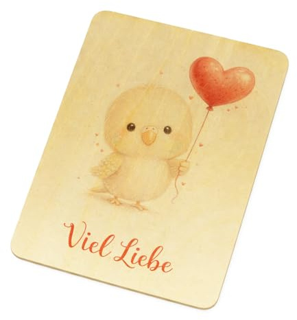 speecheese Vogel Herzballon Viel Liebe Postkarte aus Holz Postkarte Geschenk Natur nachhaltig Geburtstag Liebe Nachhaltige Naturholzkarte für Geburtstag oder Liebesbotschaft