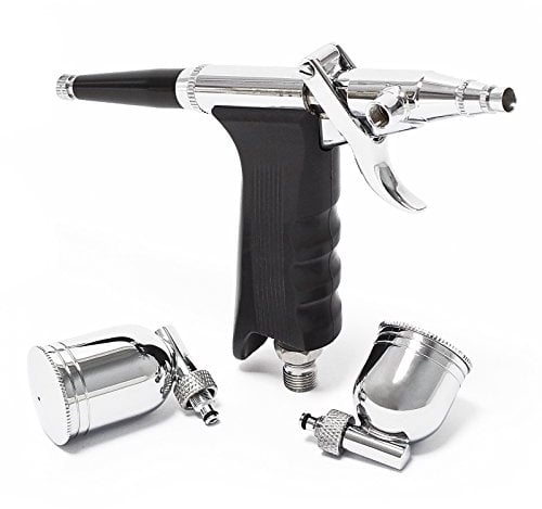 Wiltec Kit Pistolet aérographe professionnel Modèle 116 – Action double DA – avec Buse et Aiguille 0,3 mm – Godets 7/10 ml – Tatouage, bronzage, maquillage, modélisme airbrush