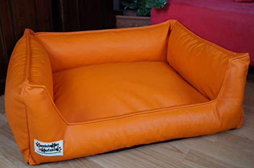 Hundebettenmanufaktur Hundebett Hundesofa Schlafplatz Kunstleder Acceso Farbe und Größe wählbar von XS bis XXL (120 cm X 100 cm, orange)