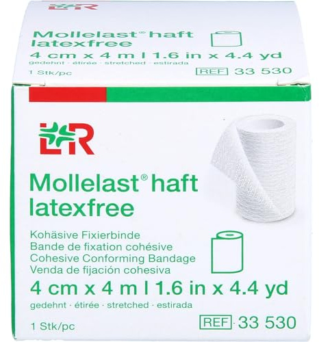 Mollelast haft latexfrei weiß 4cm x 4m kohäsive Fixierbinde zum Stützen und Entlasten von Gelenken, 1 St. Packung