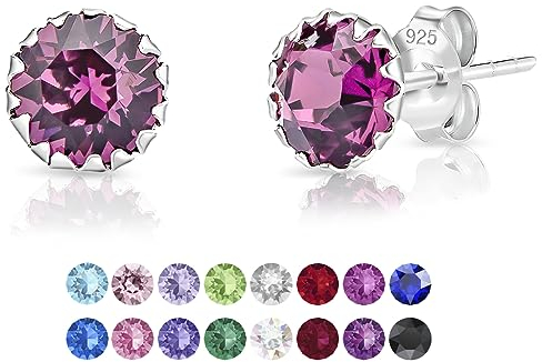 DTPSilver - Damen Ohrringe 925 Sterling Silber mit Kristallen von Swarovski® Elements 6 mm Runde Ohrstecker - Farbe : Amethyst