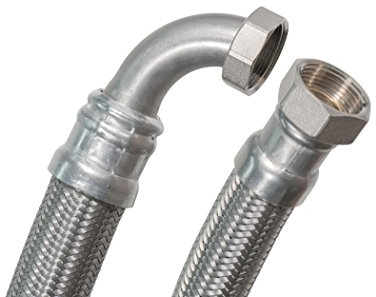 SFX® Panzerschlauch 30cm DN25-1 Zoll ÜM x 1 Zoll ÜM 90 Grad Bogen Trinkwasser Flexschlauch Edelstahl Umflechtung 300mm