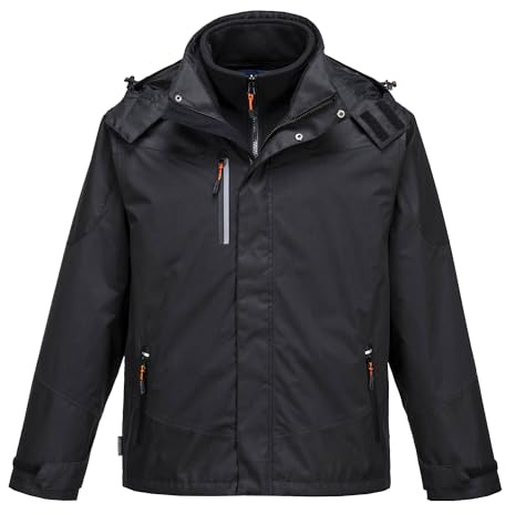 Portwest S553 Radial Jacke Verschweißte Nähte Langarm Wasserdicht Winddicht | Schwarz, L, EN 343 Klasse 3:2, Abriebfestes Oxford-Polyester, Texpel Splash, Wasserdichter Reißverschluss, Stehkragen