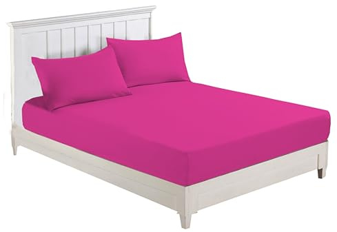 R&Z Plain Luxury Polycotton Fitted Sheet Single, Double, King, Super King, 4FT (Fuscia, Super King)