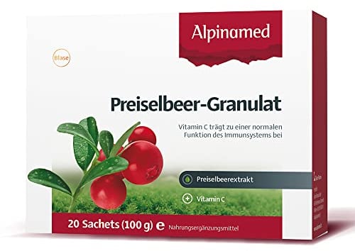 Alpinamed® Preiselbeer-Granulat – Zur Unterstützung vor, während und nach einer Blasenentzündung - 20 Sachets mit hochwertigem Preiselbeer-Gesamtextrakt & Vitamin C – Vegan & ohne Zusatzstoffe