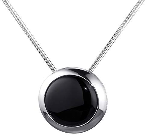 MATERIA Damen Kettenanhänger Onyx schwarz rund - 925 Silber Anhänger schwarzer Stein groß mit 45 cm Kette inkl. Etui KA-431-K22-45cm