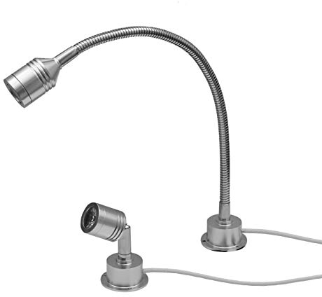 Edelstahlmarkenshop LED Aluminium Einbauleuchte 12V/3W mit oder ohne Schwanenhals in 5 Größen und 2 Lichtfarben (kalt-weiß, Schwanenhals 40cm)