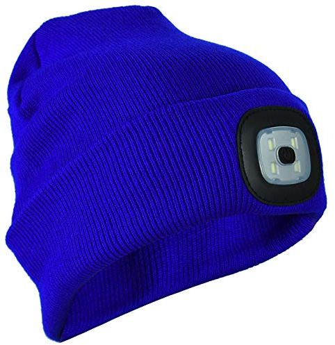 Unisex Knit Beanie Hat with 4 LED Torch Light Head Lamp One Size Outdoors Camping Fishing