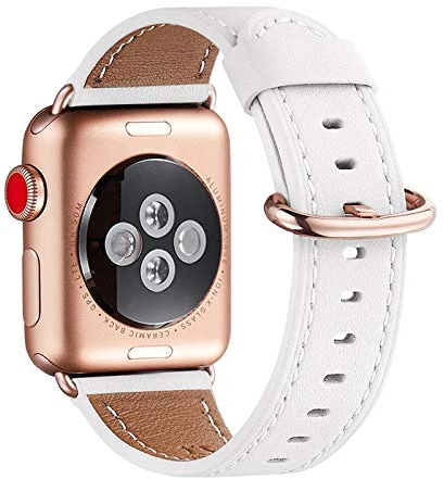 WFEAGL Kompatibel für Apple Watch Armband 40mm 41mm 38mm,Lederband Ersatzband für Herren Damen Kompatibel für iWatch Series 10/9/8/7/6/5/4/3/2/1,SE(38mm 40mm 41mm, Weiße+Roségold Adapter)