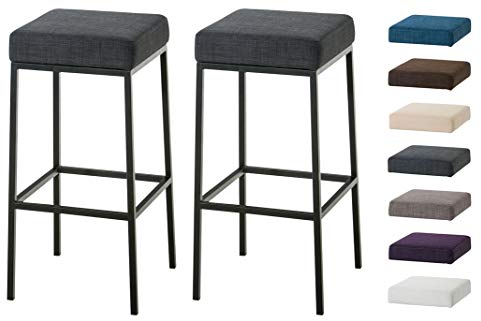 CLP Lot de 2 Tabourets De Bar Montréal avec Revêtement en Tissu I Chaise Haute avec Piétement en Métal Repose-Pied I Hauteur D'Assise 80 cm, Couleur:Gris foncé, Couleur du Cadre:Noir
