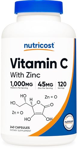 Nutricost Vitamin C with Zinc Capsules, 120 Servings - 1000mg, 45mg Zinc, Non-GMO, Gluten Free Vitamin C Supplement