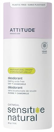 ATTITUDE Backpulverfreies Deodorant für empfindliche Haut mit Haferflocken und Kamille, EWG verifiziert, aluminiumfrei, plastikfrei, 85 Gramm