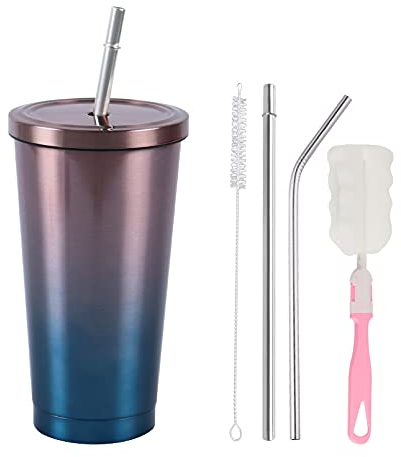 Nwvuop Stainless Steel Tumbler with Straw Double Walled Insulated Cup Travel Mug with Straw and Leak Proof Lid Reusable Coffee Cup Blue