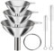VOPTON Mini-Trichter aus Edelstahl, für die Küche, groß, klein, 3 Stück, Metall, Kochpulver, Lebensmittelqualität, Trichter zum Befüllen von Flaschen, Likör, Wasser, Gewürzen, 2 Reinigungsbürsten