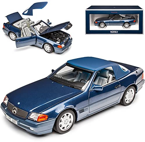 Norev Mercedes-Benz SL-Klasse R129 500SL Cabrio Blau 1989-2001 1/18 Modell Auto mit individiuellem Wunschkennzeichen