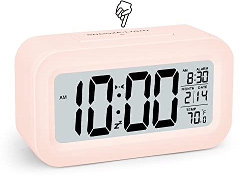 4,3 Wecker Digital, LCD Digitaler Wecker, Wecker Ohne Ticken, Wecker mit Licht/Schlummern/Temperatur/Datum/Kalender/Großem Display, Tischuhr Wecker Uhr für Nachttisch Schlafzimmer Home Office(Rosa)