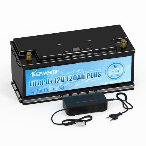 Bluetooth LifePo4 Batterie 12V 120Ah Deep Cycles 12v mit Bluetooth BMS für Trolling Motor Solar Wohnmobil Haushaltsgeräte Marine Golfwagen Netzteil Notbeleuchtung……