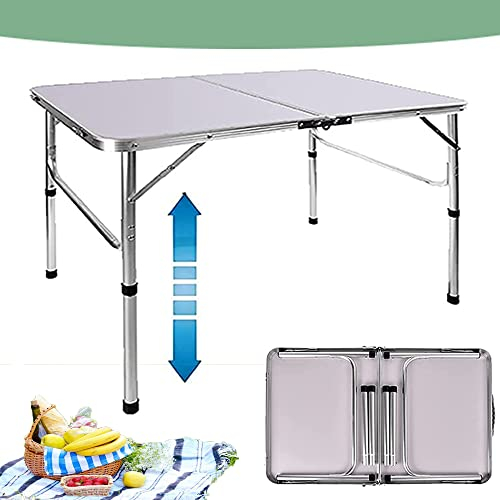 YouseaHome 3FT Heavy Duty Folding Table Standing Table with Carrying Handle, Foldable Camping Table for Outdoor Garden Picnic Cooking Beach Hiking Fishing with 2 Gear Adjustable Height 37/67cm