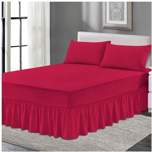 Fitted Valance sheet, Wrinkle Free Bedding Sheets, Breathable Single Bedsheet, Non Iron Frilled Fitted Valance Sheet, Red