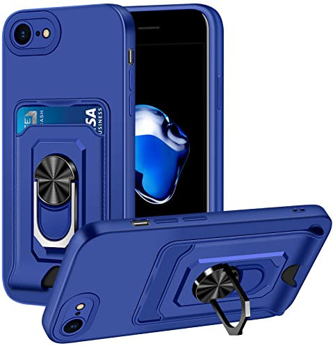 Aolcev for iPhone 7/8 Case iPhone SE 2020/2022 Case Wallet Case with Card Holder Ring Kickstand Shockproof Case Slim Soft TPU Bumper Protective Phone Case Cover for iPhone 7/8/SE 2020/SE 2022-Navy