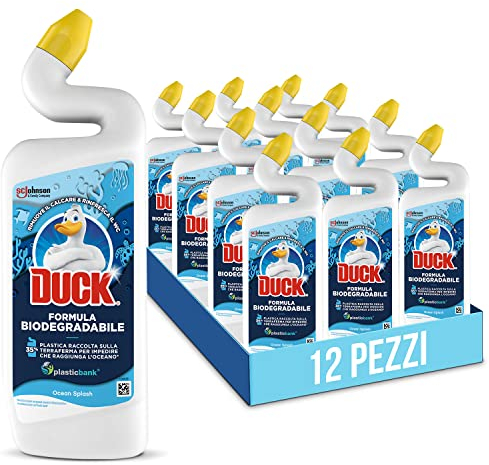 Duck Liquido WC Gel con Formula Biodegradabile, Fragranza Brezza Marina - Previene il calcare e profuma il WC, Formato Scorta da 12 pezzi
