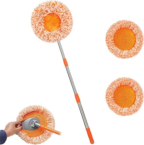 QINOUK 360 Rotatable Adjustable Cleaning Mop,With two replacement mop heads, Microfiber Mop with Height Adjustable Handle and Replaceable Mop Head for Home Floor Cleaning Wall Cleaning Mop