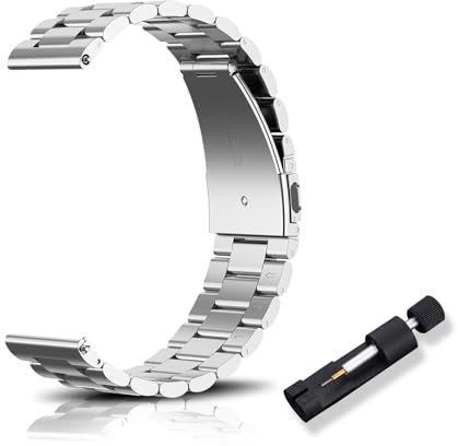 RoYiio Edelstahl-Ersatzarmband für Anstoßbreite 16mm,18mm,20mm,22mm, Armband mit Schnellverschluss, Schön Poliert, Edelstahl-Metallband für Damen und Herren - Silber