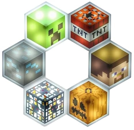 Minecraft Hexagon Lights - Officially Licensed Customisable Game Room Decor, Battery Powered, 6pcs | Paladone