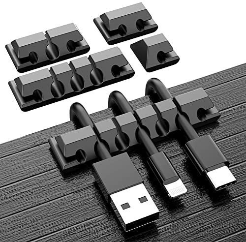URAQT Organizador Cables Escritorio, 5pcs USB Clips de Cable Duraderos con Autoadhesivo Fuerte, Sujeta Cables Adhesivo, Cable Management para TV PC Laptop Cargador o Ratón Hogar Oficina, Negro