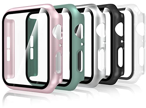 Bigqin 5 Stück Schutzhülle Kompatibel mit Apple Watch Series 6/5/4 SE 40mm, Hard Hülle Displayschutzfolie Kompatibel mit iWatch, Kratzfeste HD Case - Schwarz, Rosegold, Silber, Grün, Transparent