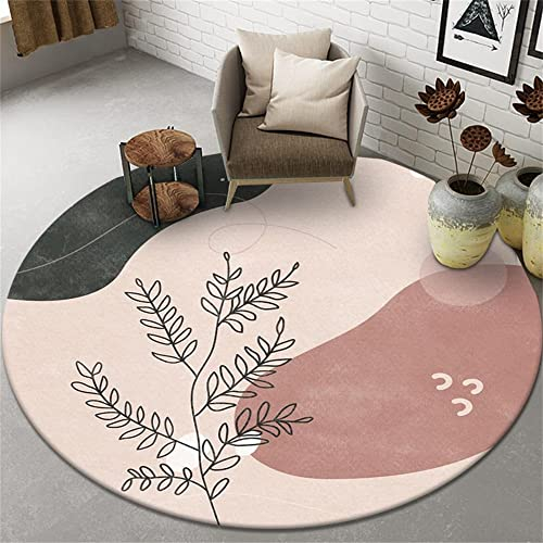 Highdi Teppich Rund Modern rutschfest Waschbar Schlafzimmer Teppiche, Innenbereich Abstraktes Morandi Runder Teppich fürs Wohnzimmer, Flur, Kinderzimmer, Büro (60cm,Pflanze)