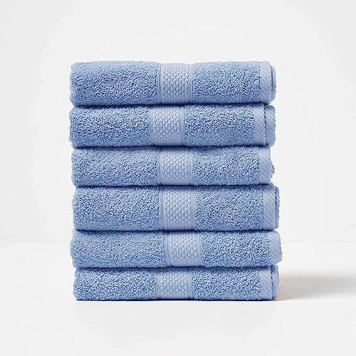 HOMESCAPES Light Blue Turkish Cotton Set of 6 Hand Towels Super Soft Thick & Absorbent 500 GSM Towel Heavy Weight for everyday Luxury