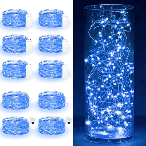 Maxee 10 Stück 2M Blau LED Lichterkette Batterie, Wasserdicht für DIY, Party, Stimmung Lichter, Weihnachtsdeko, Innen- und Außenbereich Deko, 4 Stück Quadratische + 6 Stück Flache Lichterkette