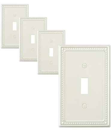 TREEWELL 4-Pack Single Toggle Light Switch Cover Plate, Pearls Decorative Switch Plate Covers, Light Almond 1 Gang Metal Wall Plate, Corrosion Resistant