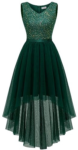 Berylove Abendkleider Damen Prom Dress Cocktailkleid Wedding Guest Dress Glitzer Kleider Kleid Elegant Damenkleider Sommer Lang Party Kleider Damen RBLS003 DarkGreen S