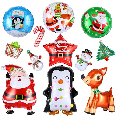 Kesote Luftballons Weihnachten Heliumballons 12 PCS Helium Ballons Kinder Folienballon Set Schneemann Nikolaus Merry Christmas Weihnachtsbaum (Motive Zufällig)