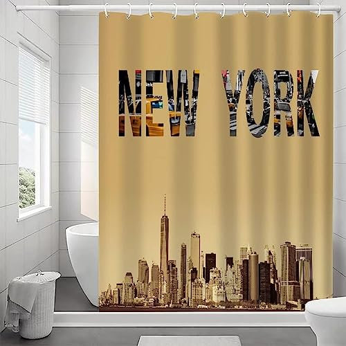 Latwerio 3D Rideau de Douche New York Rideaux de Douche New York Imperméable Anti Moisissure Rideau Salle de Bain pour Baignoire Rideau Douche 120 x 200 cm, 8 Crochets