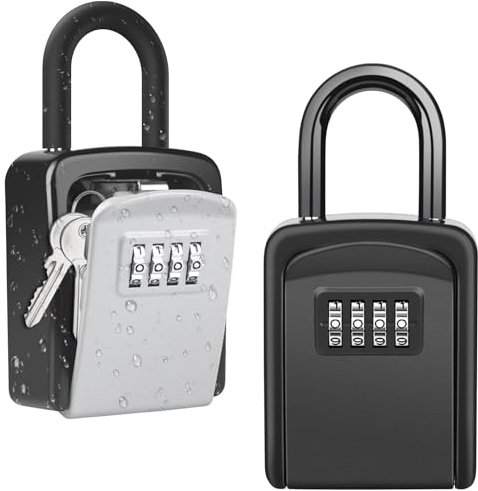 Diyife Schlüsseltresor mit Bügel,[2 Stück] Wasserdichter Schlüsselkasten Schlüsselbox für den Außenbereich, Kombination Schlüsselsafe für Zuhause, Garage, Schule - Schwarz & Grau
