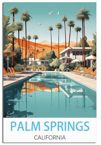 iPuzou Palm Springs Vintage-Reiseposter, 60 x 90 cm, Leinwand-Wanddekoration, Wandkunst, Poster, Drucke, Gemälde, Bilder