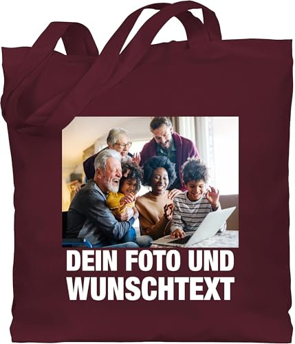 Baumwolltasche - Geschenk mit Bild I eigenem Foto I Name I eigener Text I Wunschtext - Unisize - Bordeauxrot - tasche kindergarten stofftasche selbst drucken logo beutel stoffbeutel deinem