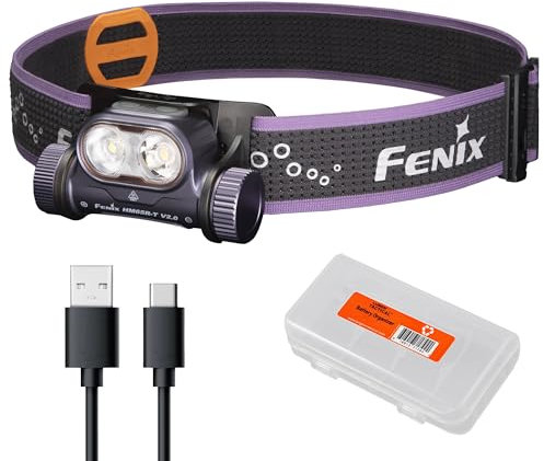 Fenix HM65R-T V2.0 - Linterna frontal para correr, luz blanca de 1600 lúmenes y haces dobles blancos cálidos, recargable por USB-C, ligero y largo tiempo de funcionamiento para correr por senderos
