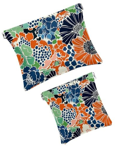 2 PCS Faux Leather Makeup Bag for Purse, Small Makeup Pouch, Mini Portable Cosmetic Bags for Women, Mini Makeup Pouch for Lipstick, Modern Dahlia Art Vintage Floral Japanese