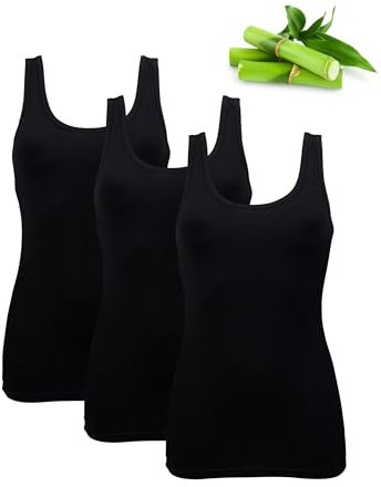 Basic Treasure 3er-Pack Unterhemden Damen Bambus, Spaghetti-/Breitträger | Wahlweise mit breiten oder schmalen Trägern; Bambus-Viskose-Mix mit Elastan im praktischen 3er-Pack