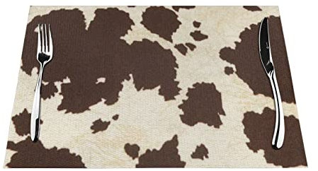 Platzdeckchen mit Kuhfell-Druck, PVC, gewebt, waschbar, hitzebeständig, 45 x 30 cm, 4 Stück